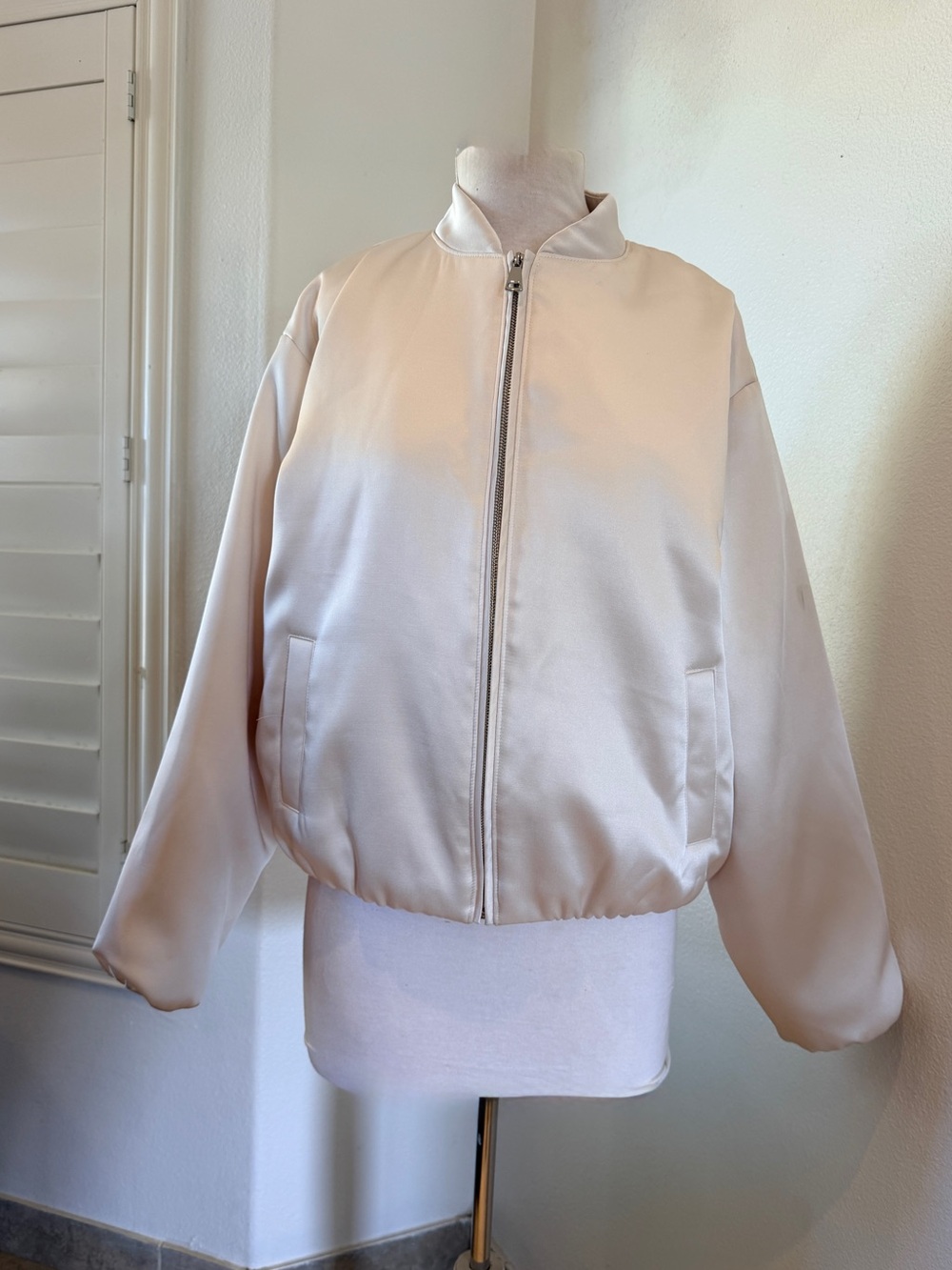 EXPRESS Light Cream Satin Bomber Jacket - Women's